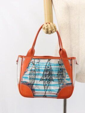 PRADA Hand Bag Vinyl Clear Silver Auth 161719